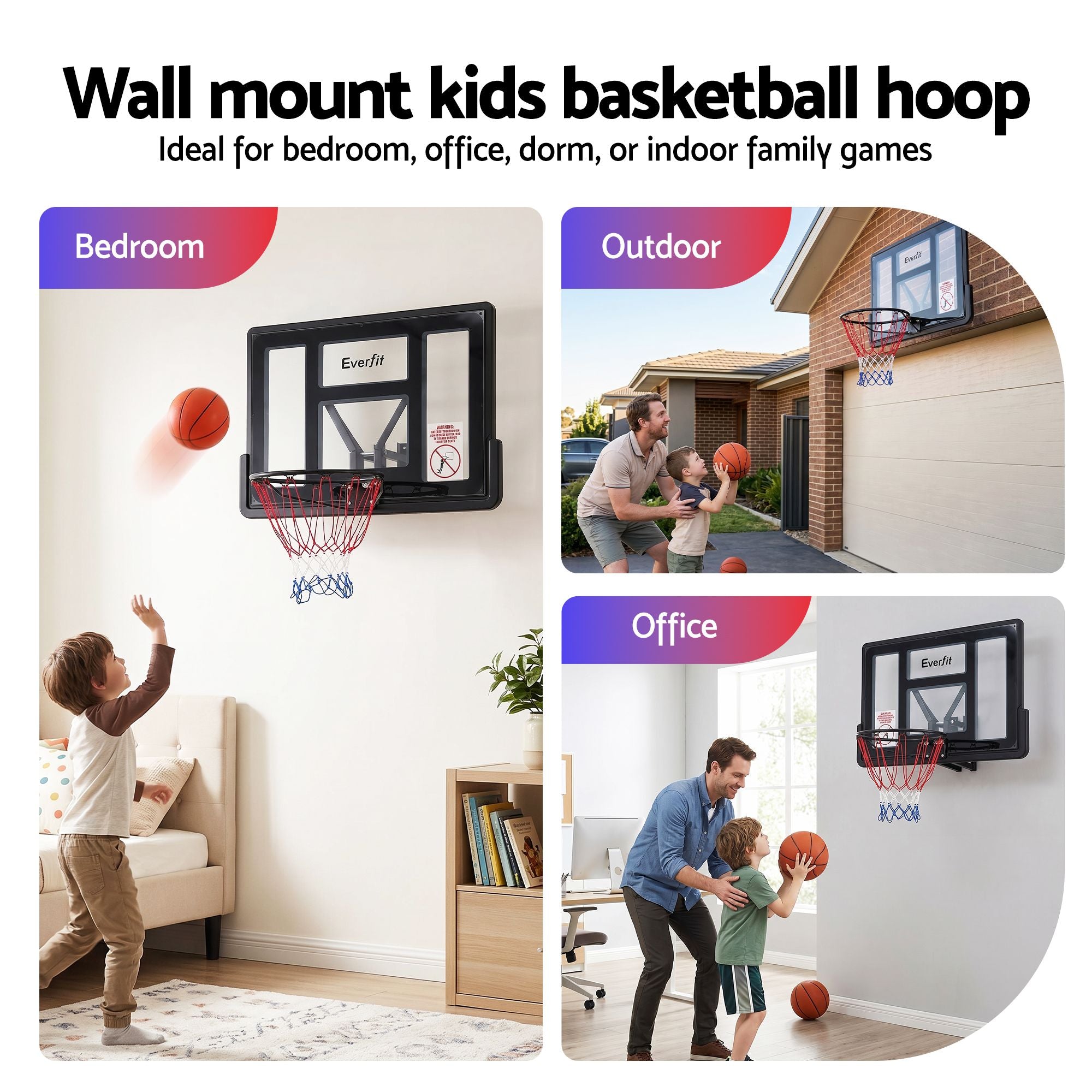 Kids Basketball Hoop 43" – Wall‑Mount Backboard, Steel Rim, Indoor/Outdoor