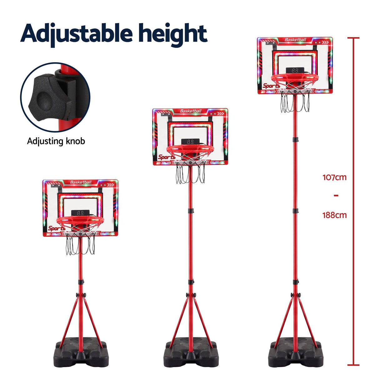 Everfit 2 in 1 Kids Basketball Hoop Adjustable Stand Over Door Scoreboard Red