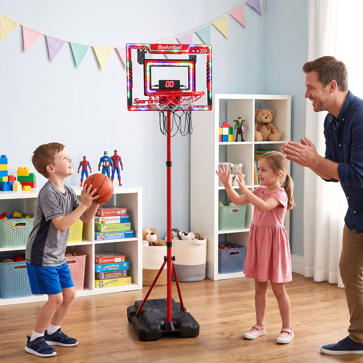 Everfit 2 in 1 Kids Basketball Hoop Adjustable Stand Over Door Scoreboard Red