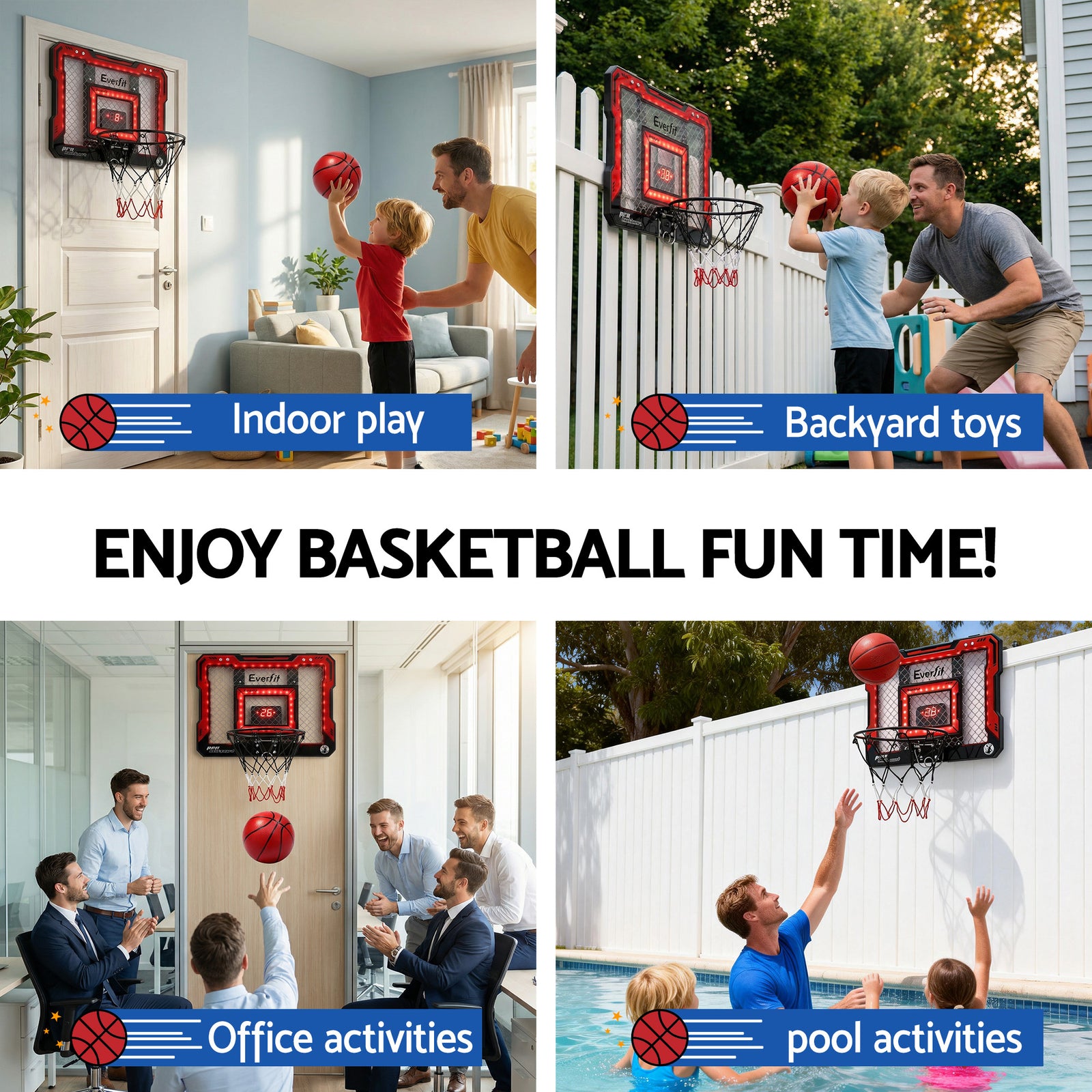 Mini Basketball Hoop Over Door Indoor LED Scoreboard Kids Set 40x30cm