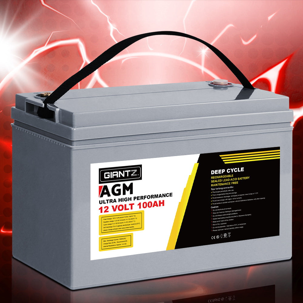 AGM Deep Cycle Battery 12V 100Ah Box Portable Solar Caravan Camping