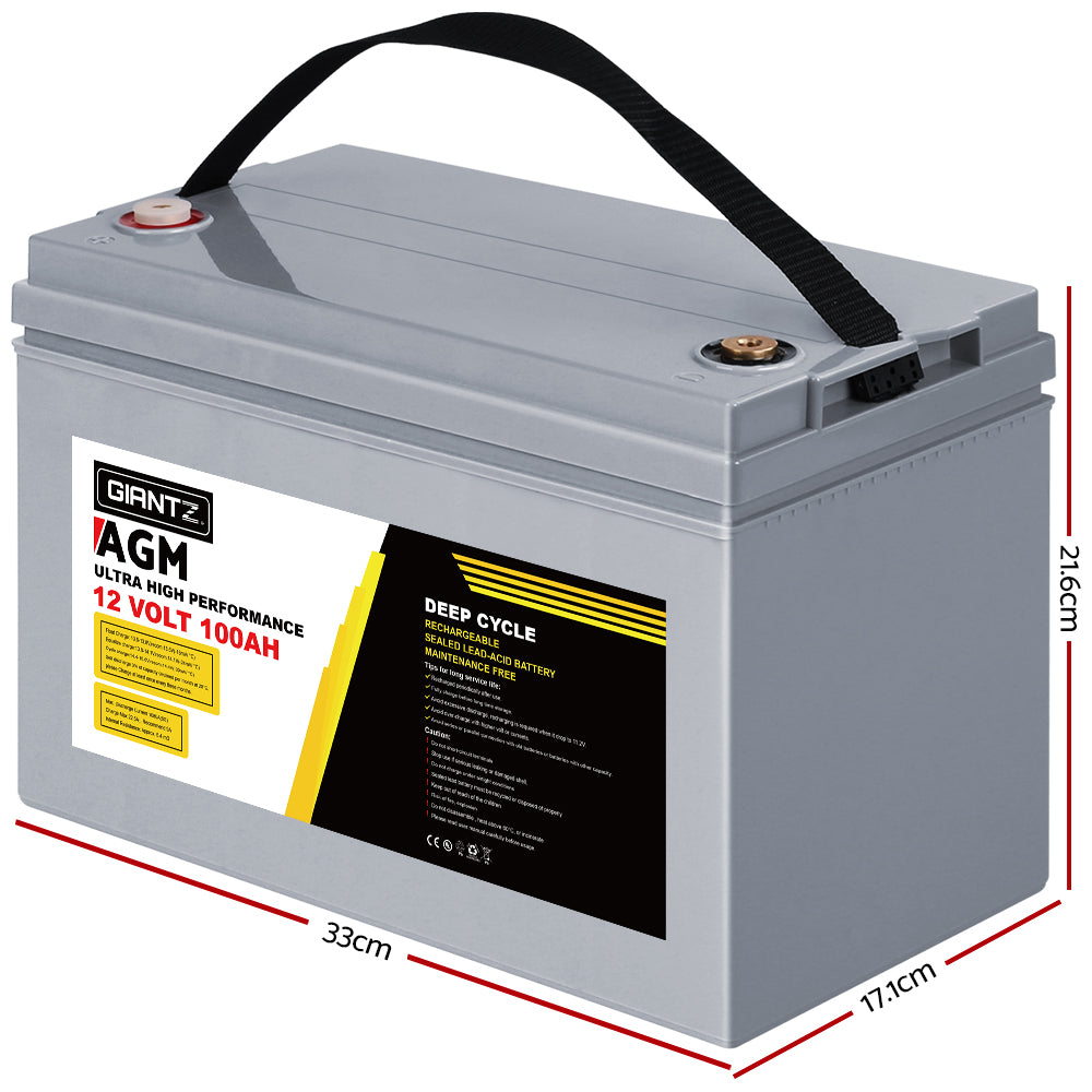 AGM Deep Cycle Battery 12V 100Ah Box Portable Solar Caravan Camping