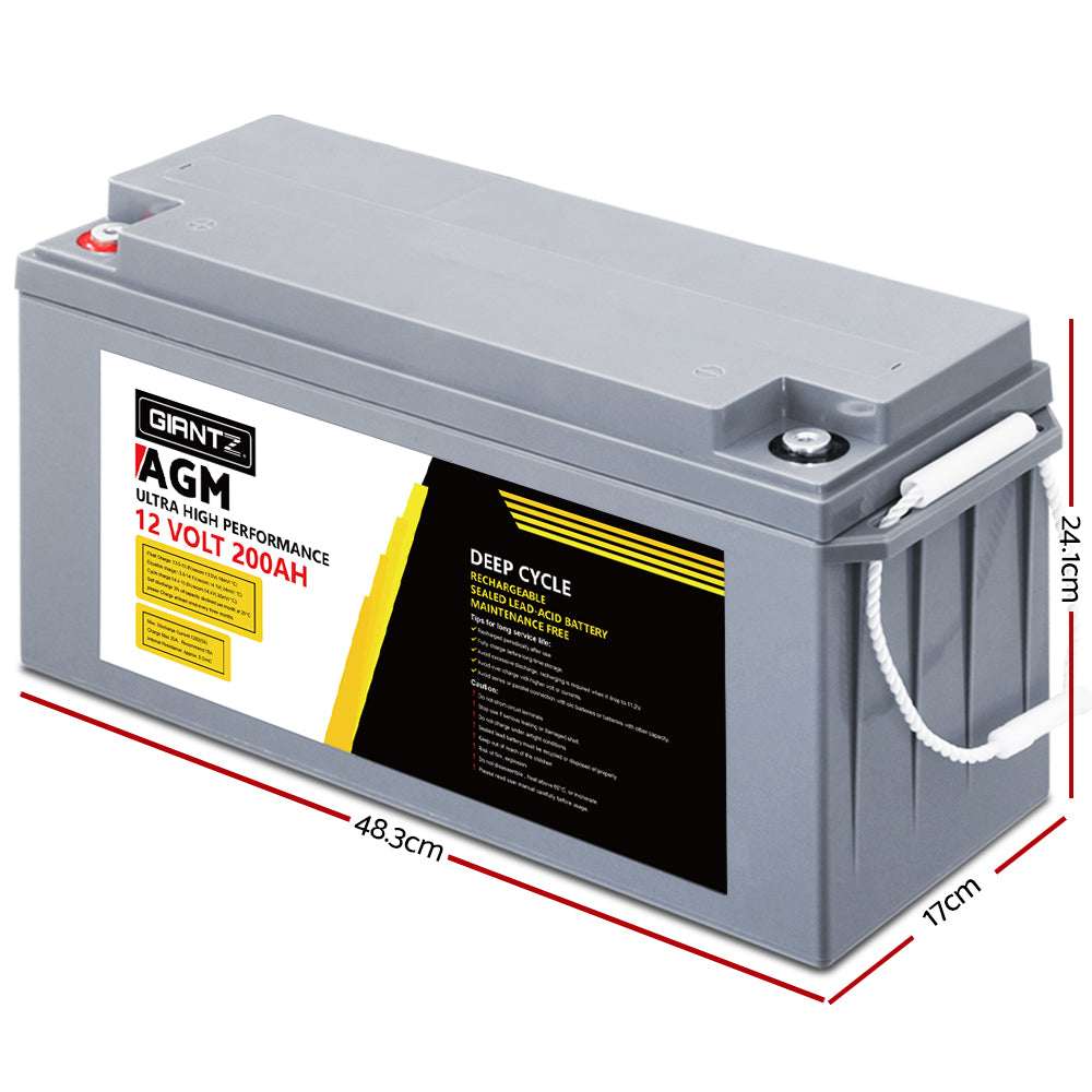 AGM Deep Cycle Battery 12V 200Ah Box Portable Solar Caravan Camping