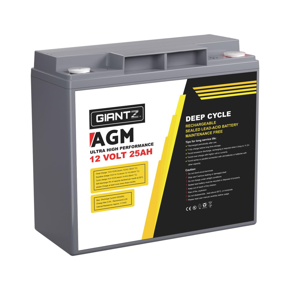 AGM Deep Cycle Battery 12V 25Ah Box Portable Solar Caravan Camping