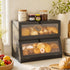 Artiss Bamboo Bread Box 2-Tier Kitchen Countertop Storage 40cm Black