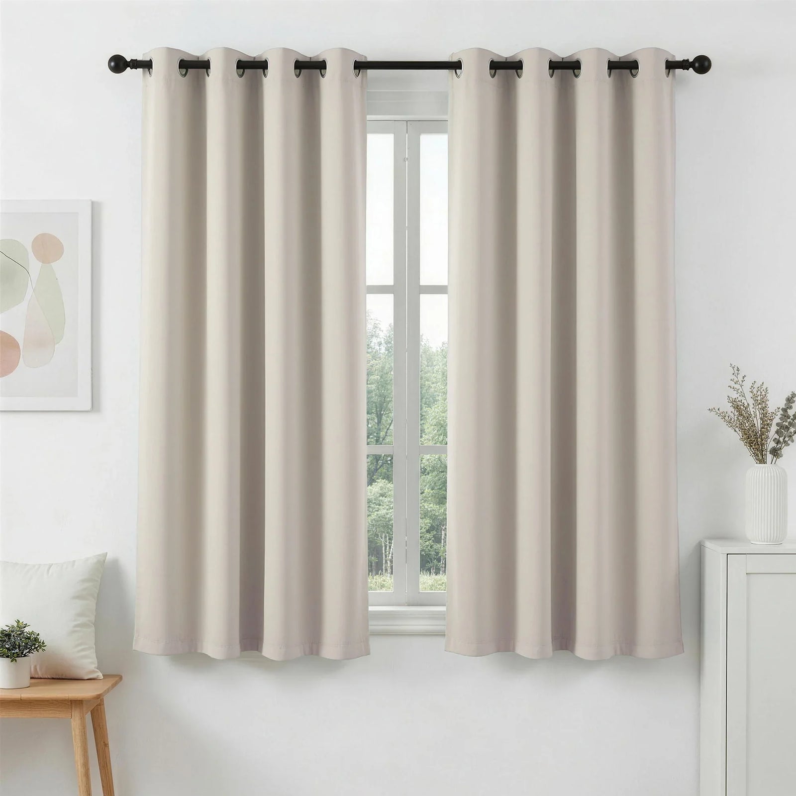 Blockout Curtains 2X 132x160cm Thermal Insulated Eyelet Drapes Beige