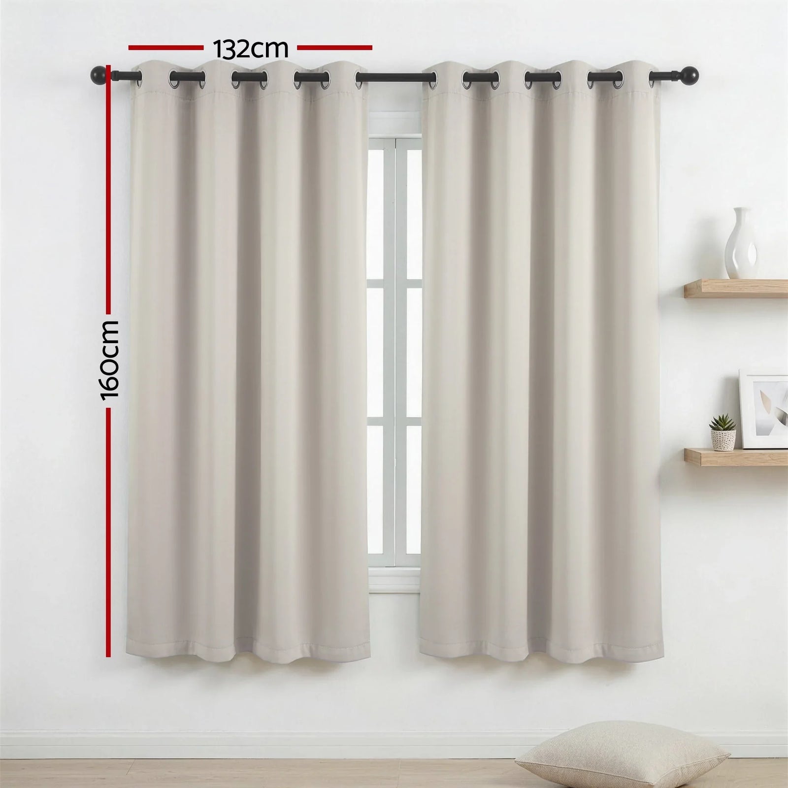 Blockout Curtains 2X 132x160cm Thermal Insulated Eyelet Drapes Beige