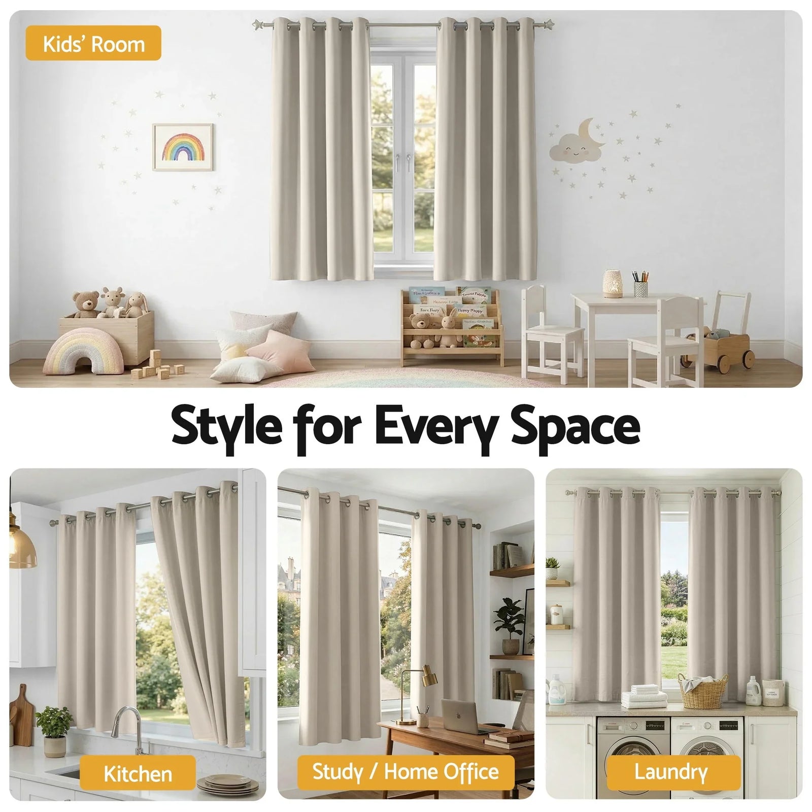 Blockout Curtains 2X 132x160cm Thermal Insulated Eyelet Drapes Beige
