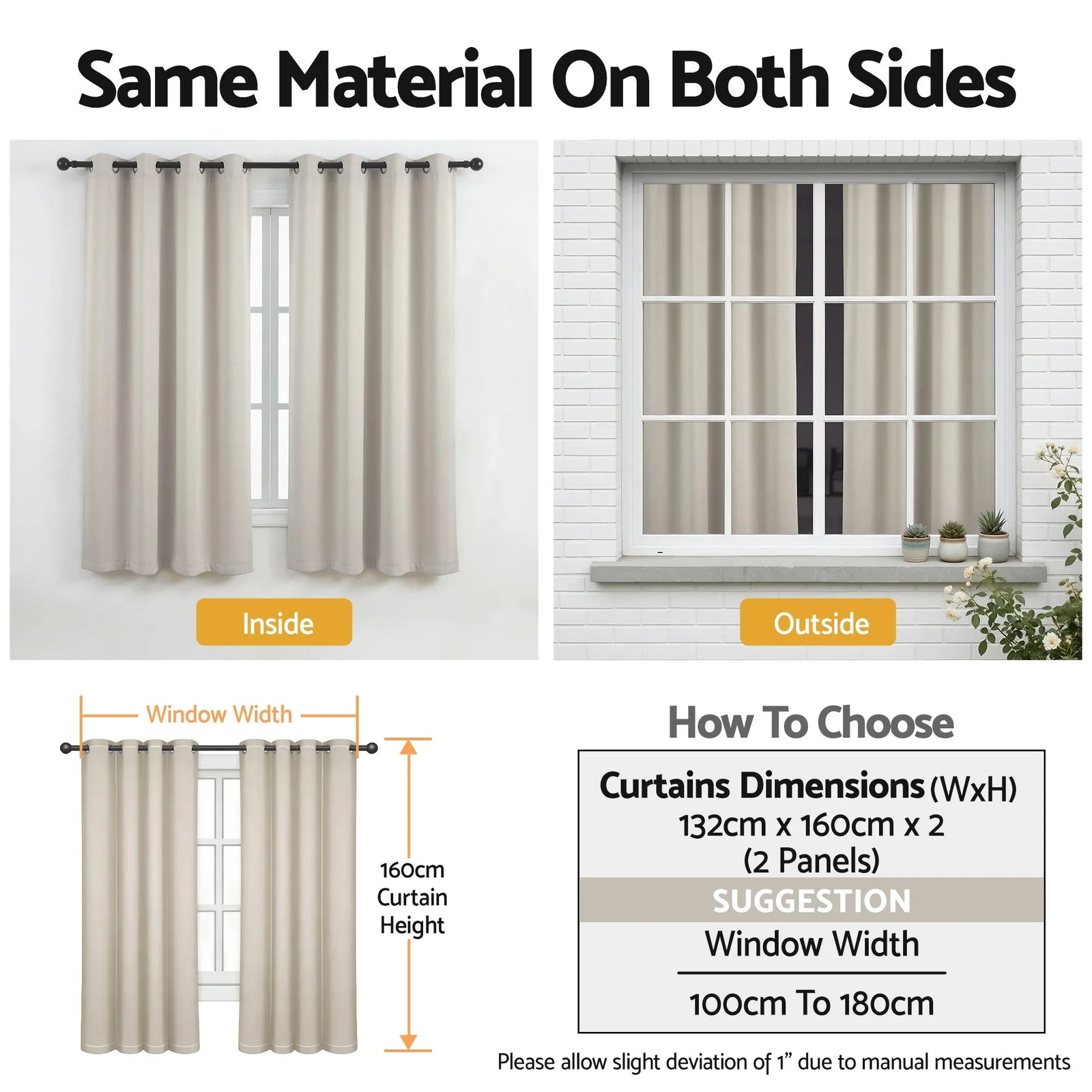 Blockout Curtains 2X 132x160cm Thermal Insulated Eyelet Drapes Beige