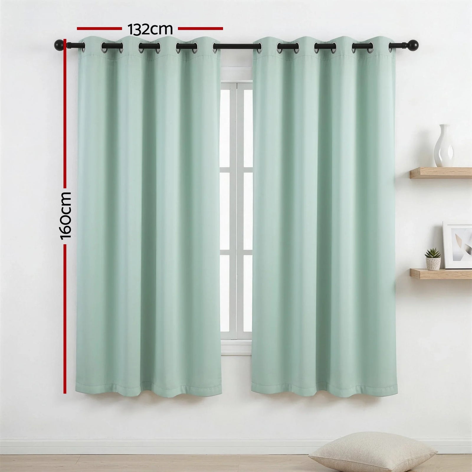 Blockout Curtains 2X 132x160cm Thermal Insulated Eyelet Drapes Green