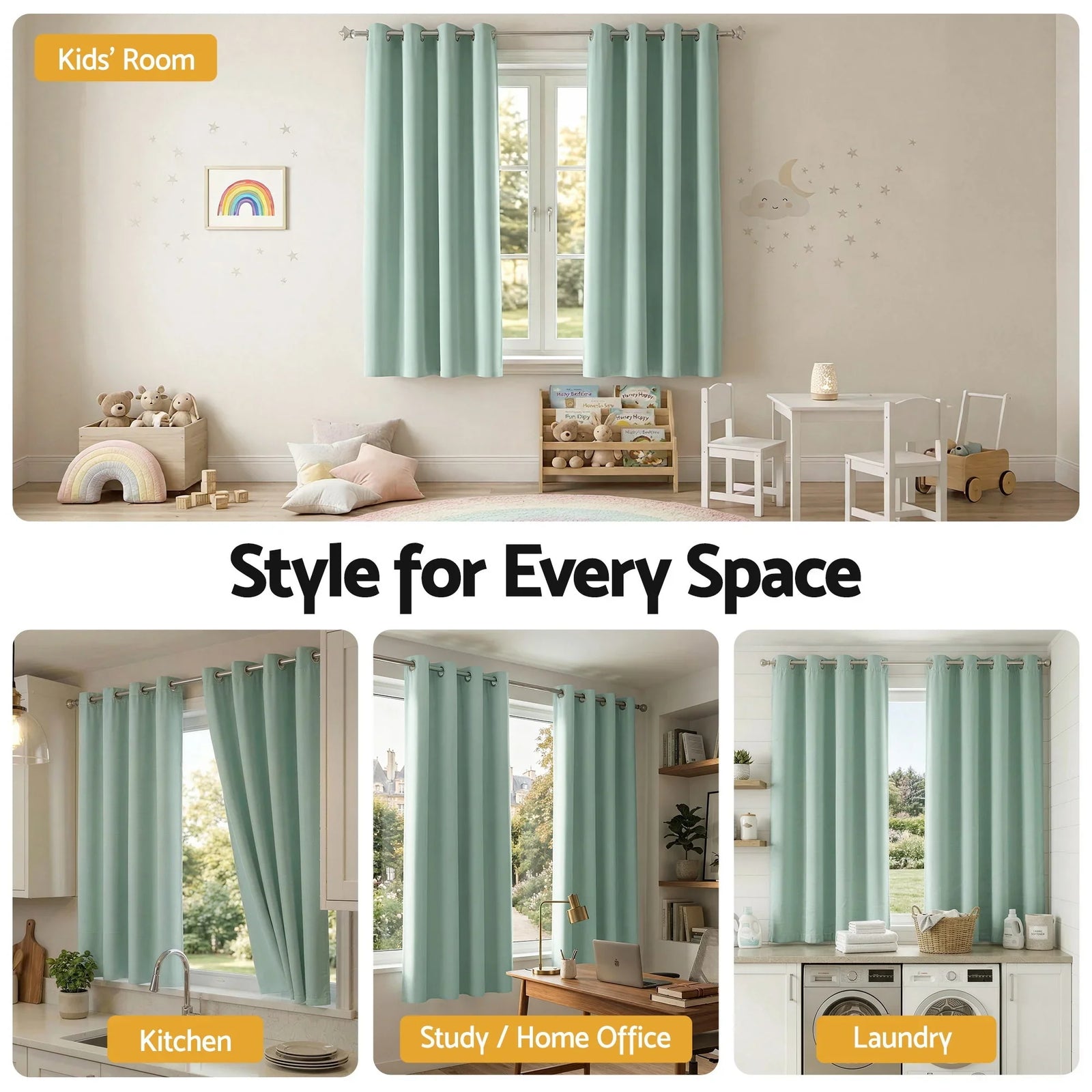 Blockout Curtains 2X 132x160cm Thermal Insulated Eyelet Drapes Green