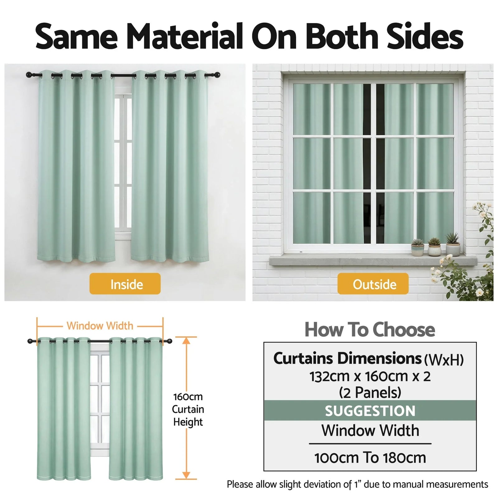 Blockout Curtains 2X 132x160cm Thermal Insulated Eyelet Drapes Green