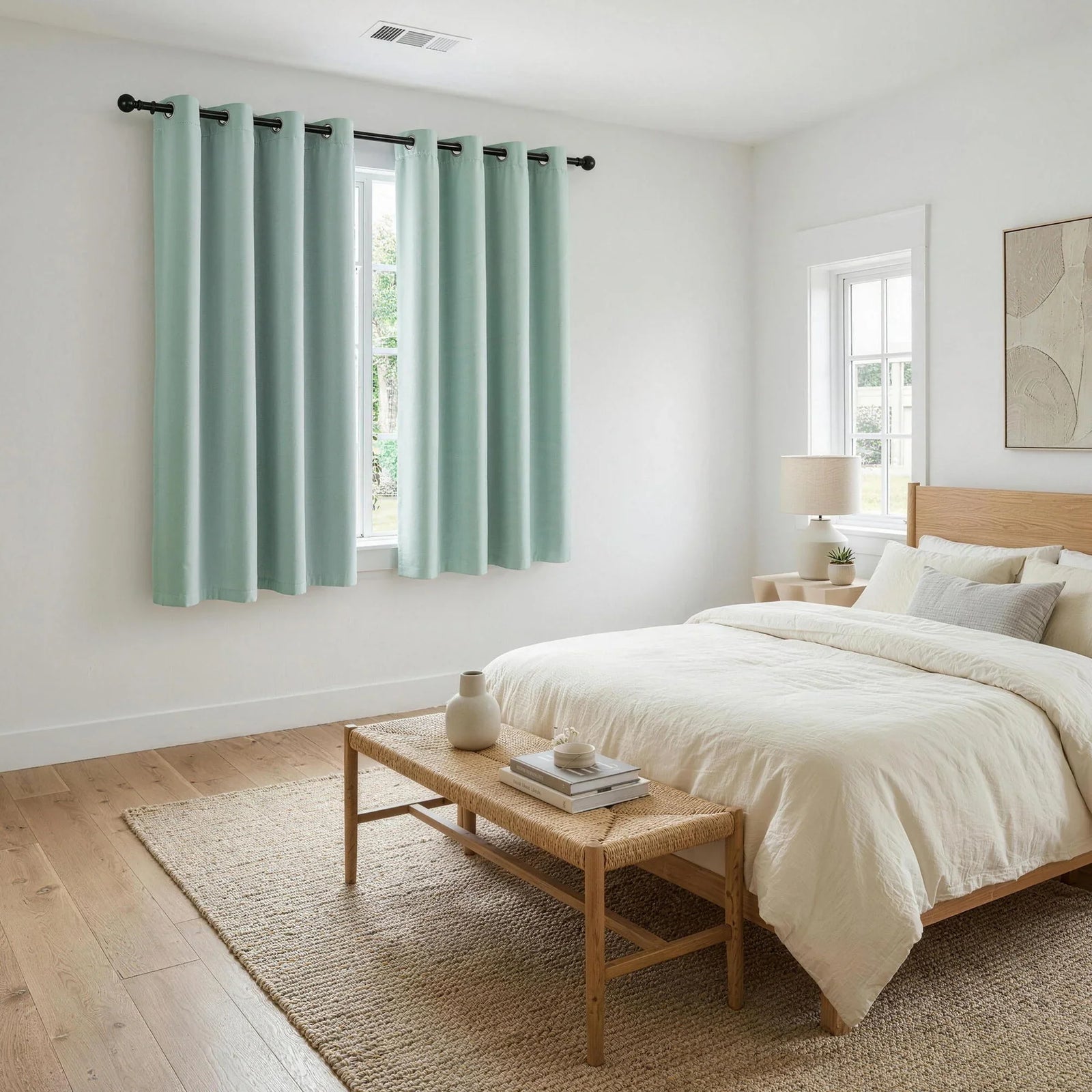 Blockout Curtains 2X 132x160cm Thermal Insulated Eyelet Drapes Green
