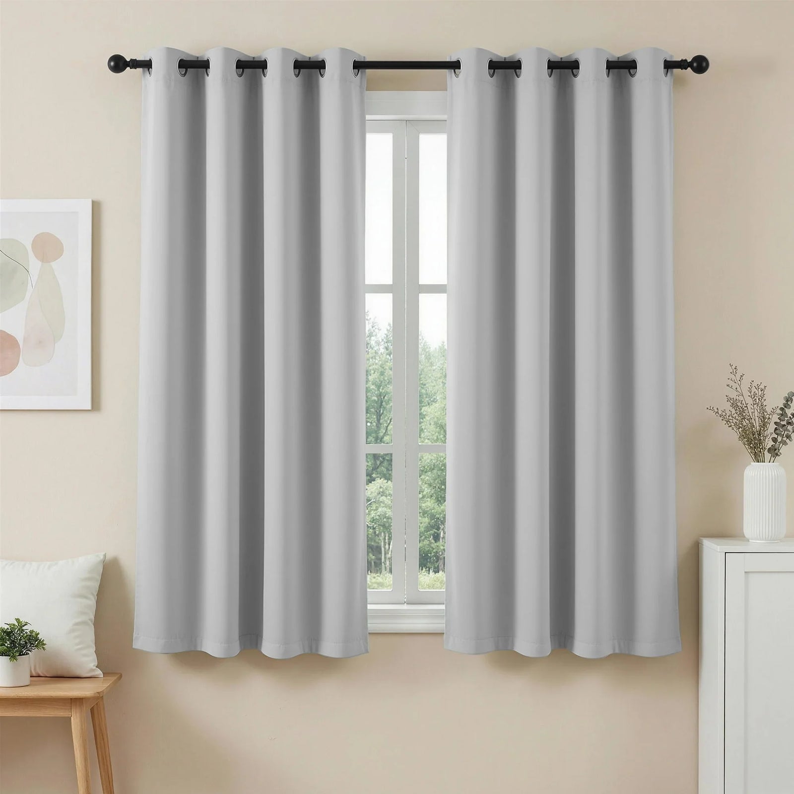 Blockout Curtains 2X 132x160cm Thermal Insulated Eyelet Drapes Grey