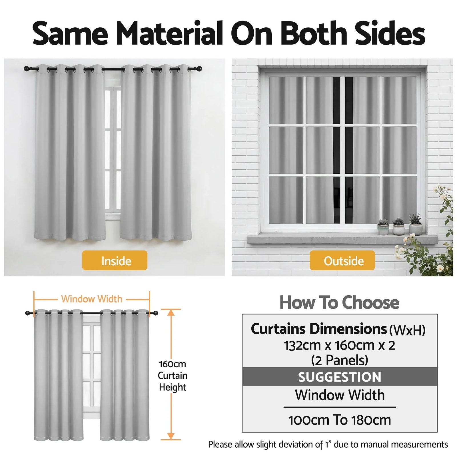 Blockout Curtains 2X 132x160cm Thermal Insulated Eyelet Drapes Grey