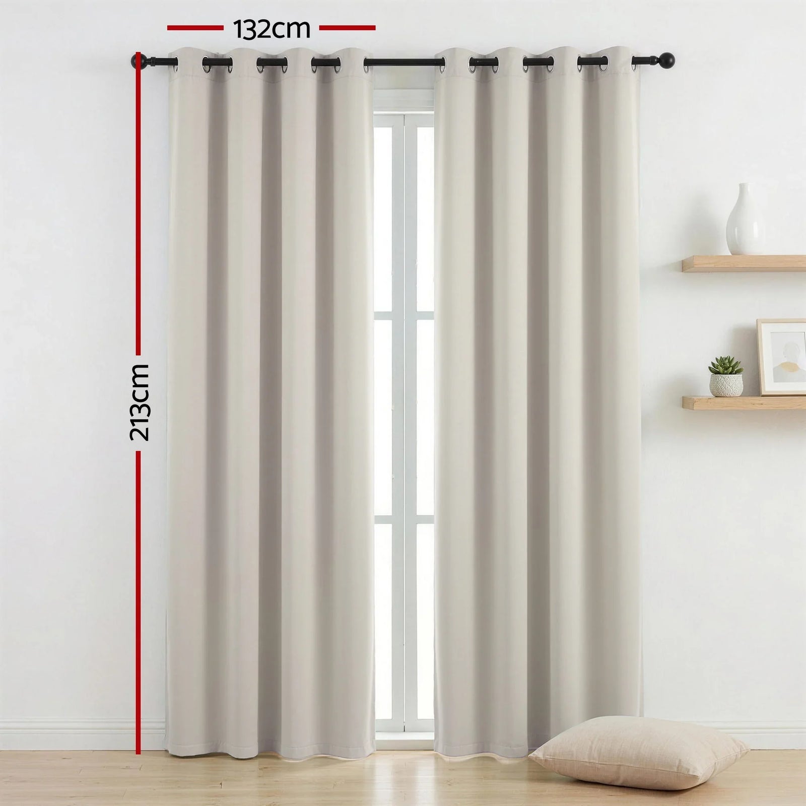 Blockout Curtains 2X 132x213cm Thermal Insulated Eyelet Drapes Beige