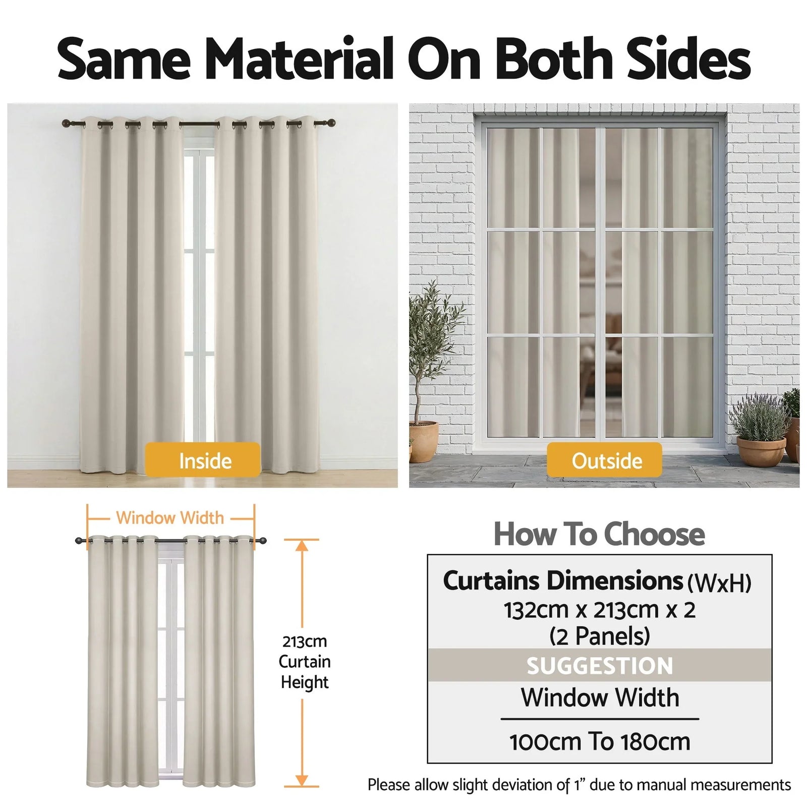 Blockout Curtains 2X 132x213cm Thermal Insulated Eyelet Drapes Beige