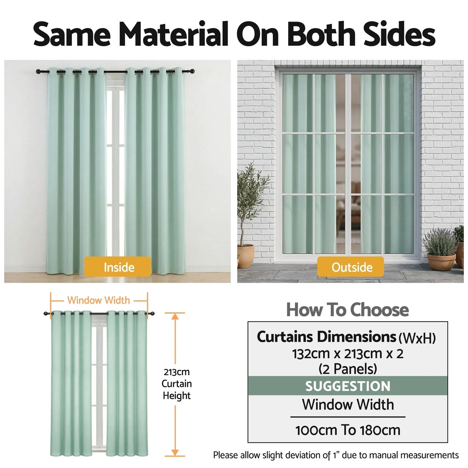 Blockout Curtains 2X 132x213cm Thermal Insulated Eyelet Drapes Green