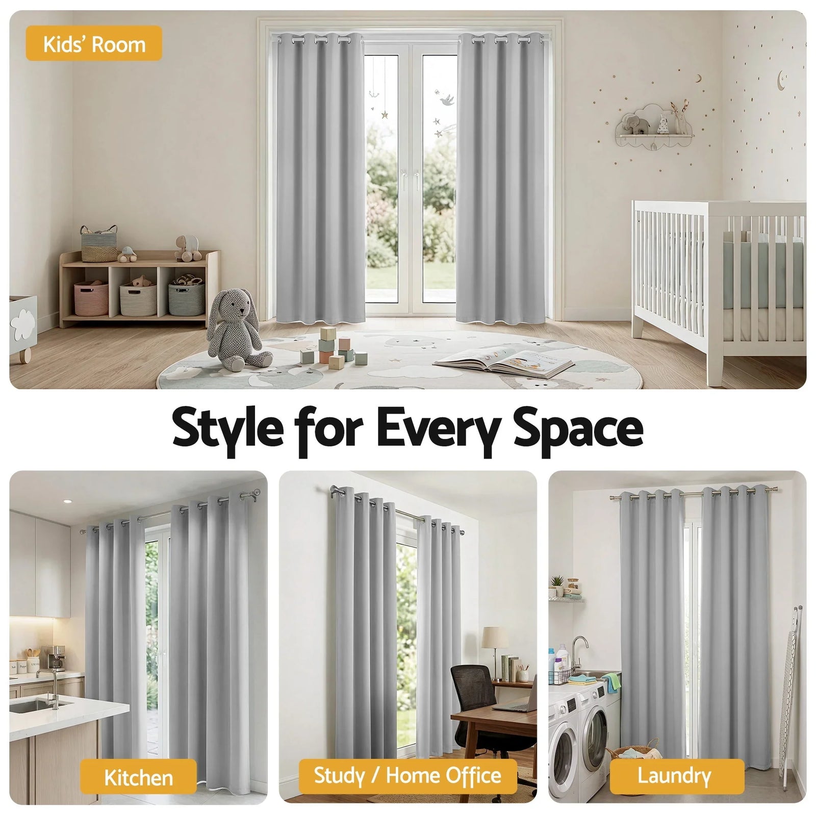 Blockout Curtains 2X 132x213cm Thermal Insulated Eyelet Drapes Grey