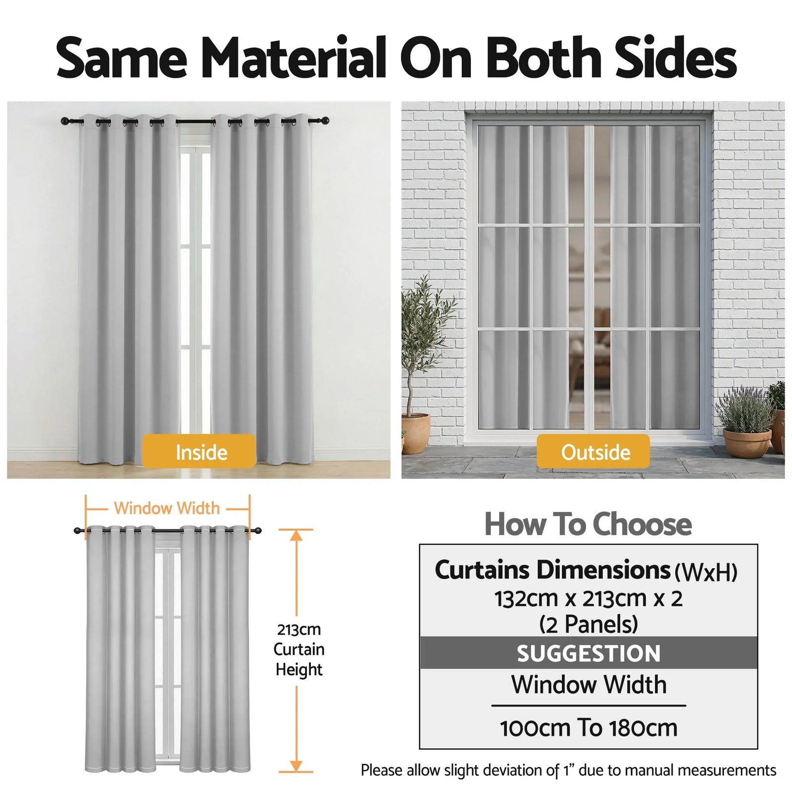 Blockout Curtains 2X 132x213cm Thermal Insulated Eyelet Drapes Grey