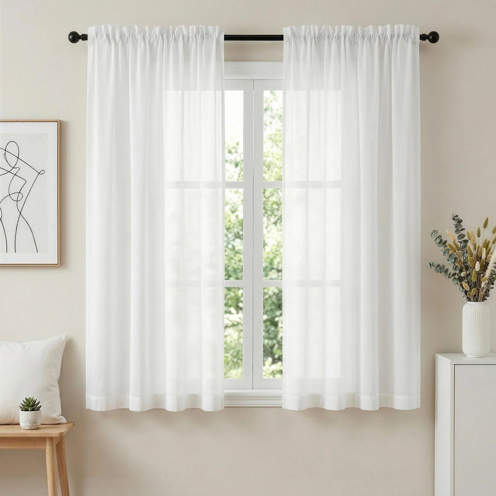 Block Out Curtains 2‑Pack White Light‑Filtering Panels with Rod Pocket 132x160cm
