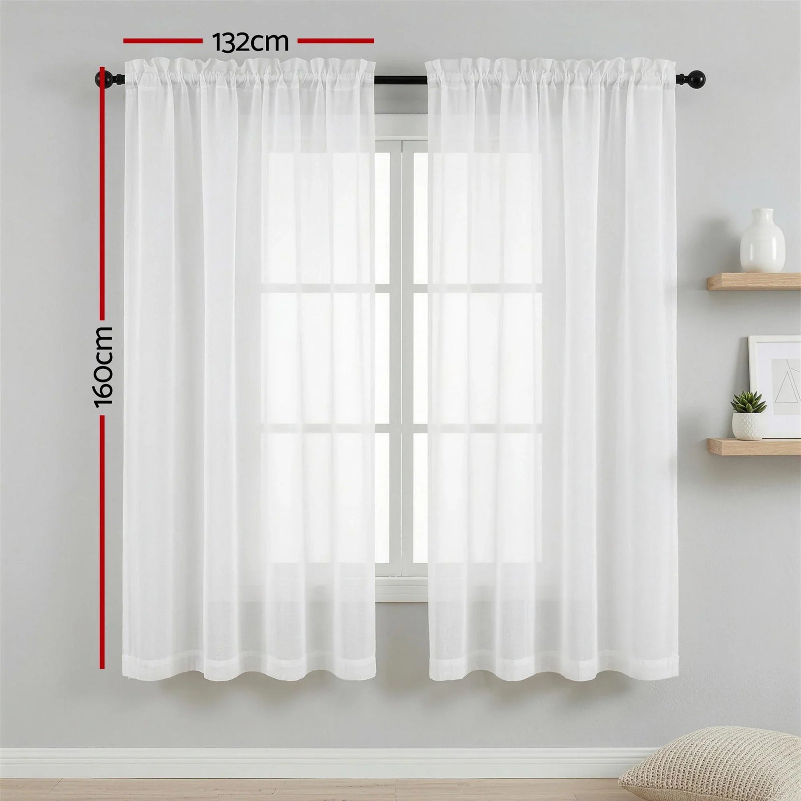 Block Out Curtains 2‑Pack White Light‑Filtering Panels with Rod Pocket 132x160cm