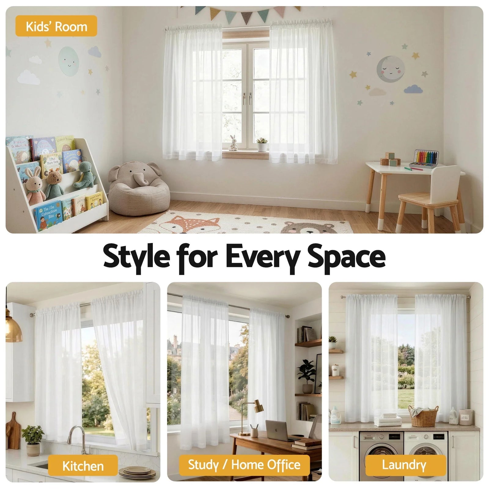 Block Out Curtains 2‑Pack White Light‑Filtering Panels with Rod Pocket 132x160cm