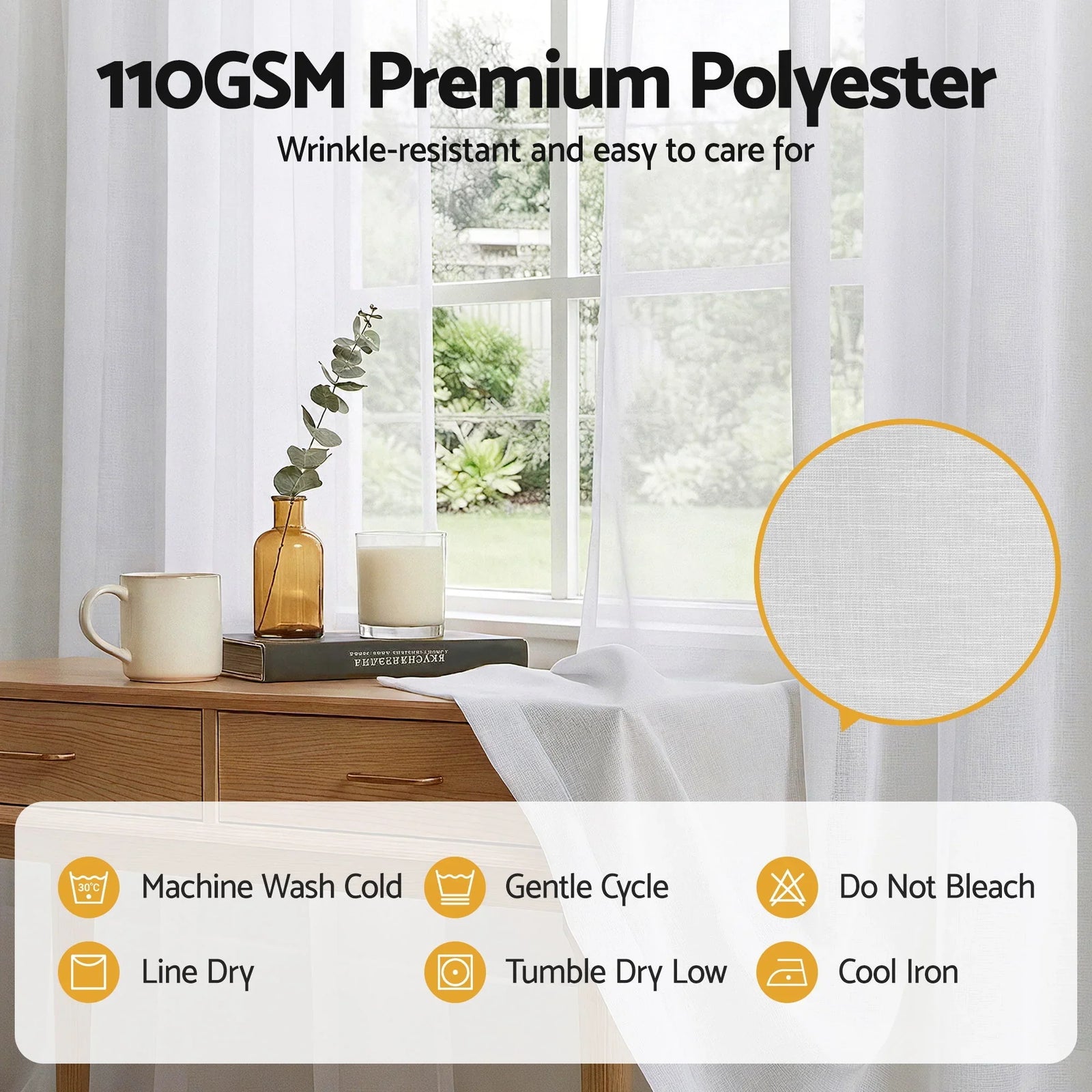 Block Out Curtains 2‑Pack White Light‑Filtering Panels with Rod Pocket 132x160cm