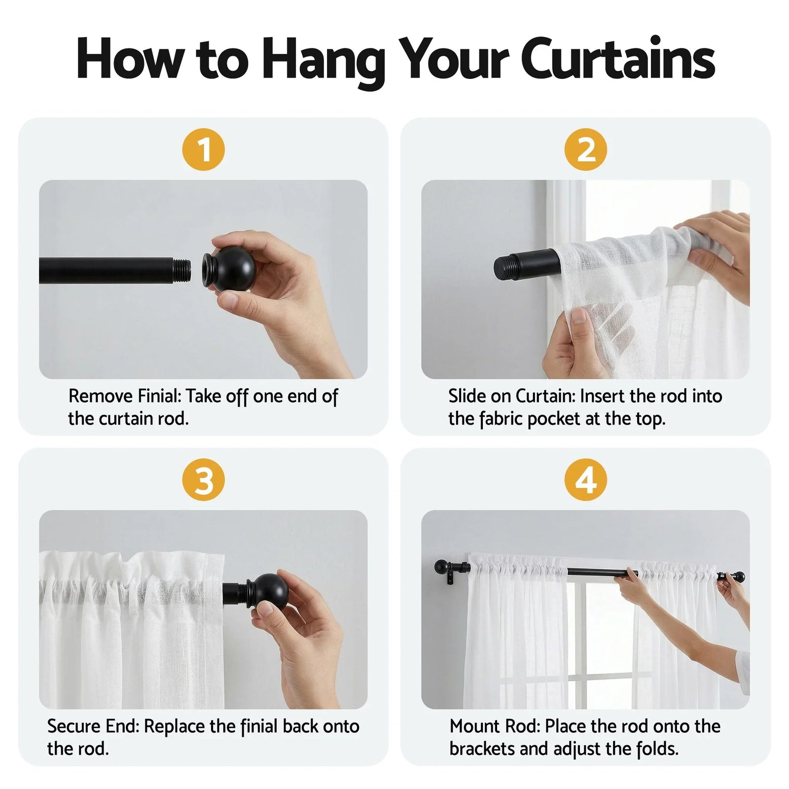 Block Out Curtains 2‑Pack White Light‑Filtering Panels with Rod Pocket 132x160cm