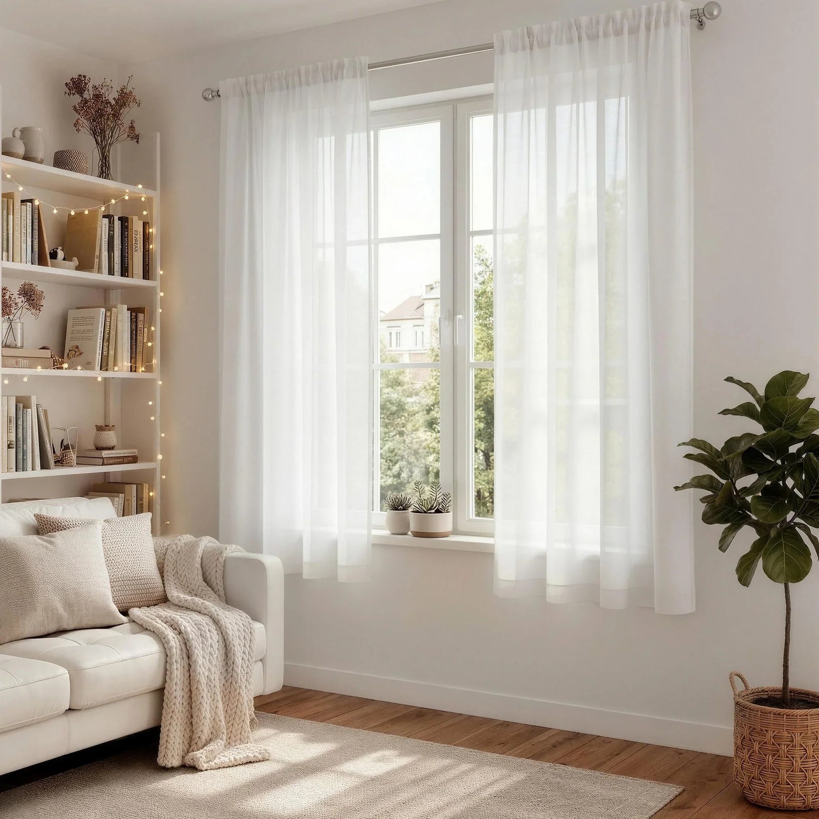 Block Out Curtains 2‑Pack White Light‑Filtering Panels with Rod Pocket 132x160cm