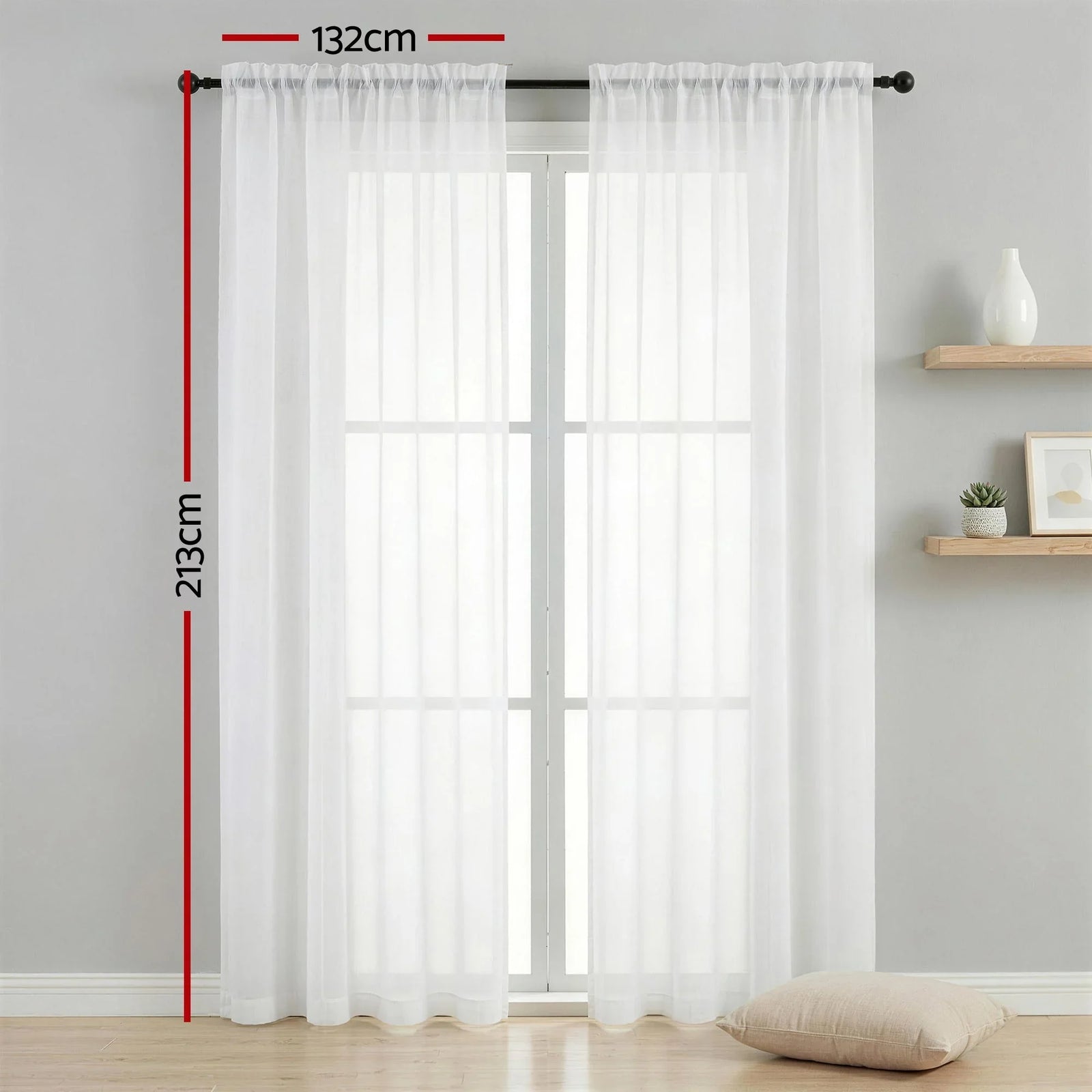 Blockout Curtains 2‑Pack White Light‑Filtering Panels with Rod Pocket 132x213cm
