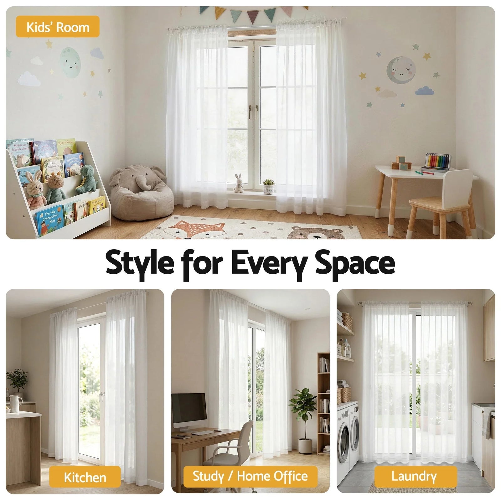 Blockout Curtains 2‑Pack White Light‑Filtering Panels with Rod Pocket 132x213cm