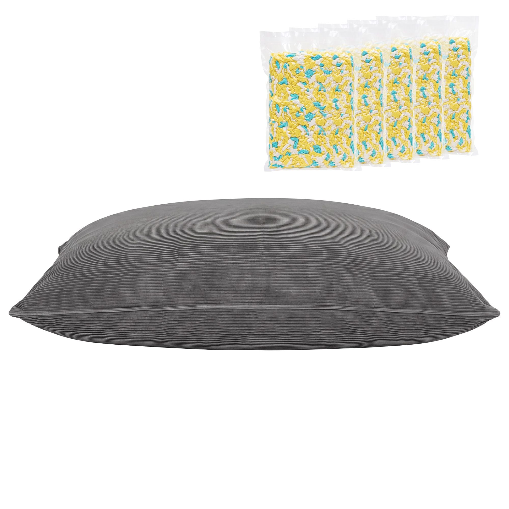 3‑in‑1 Corduroy Bean Bag – Memory Foam, Floor Cushion/Sofa/Chair, Grey