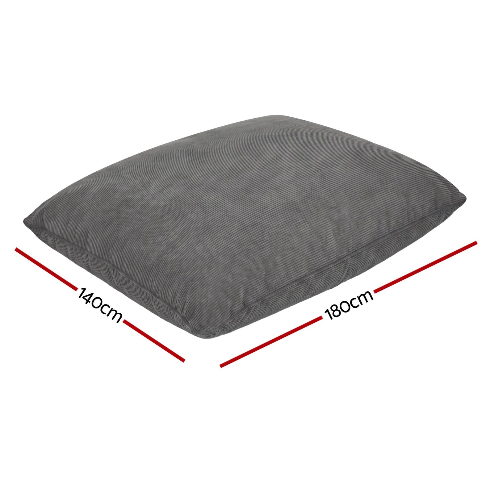 3‑in‑1 Bean Bag Cover – Corduroy, 180×140cm, Floor Cushion/Sofa/Chair, Grey