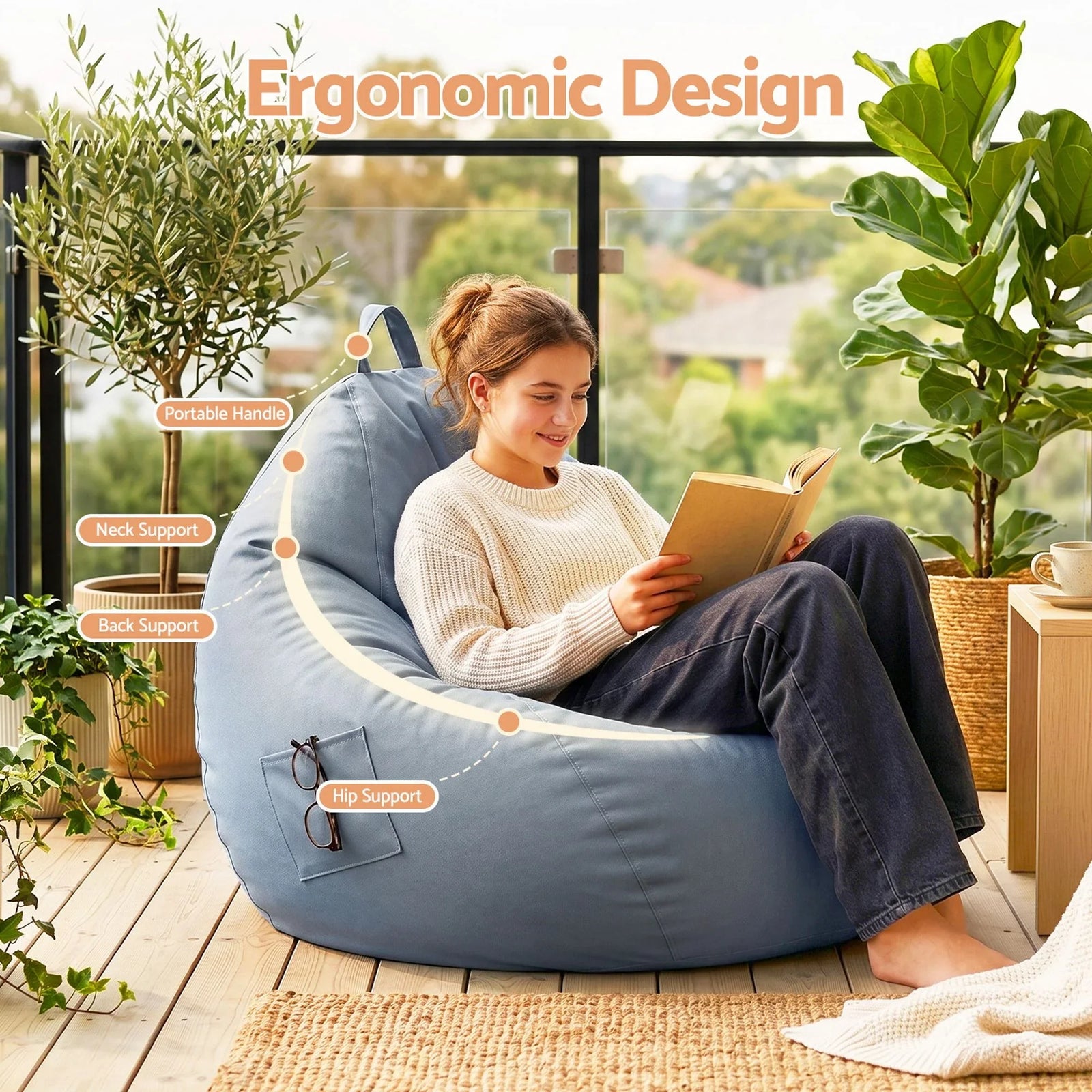 Bean Bag Cover – Indoor/Outdoor, 600D Polyester, Water‑Resistant, Grey