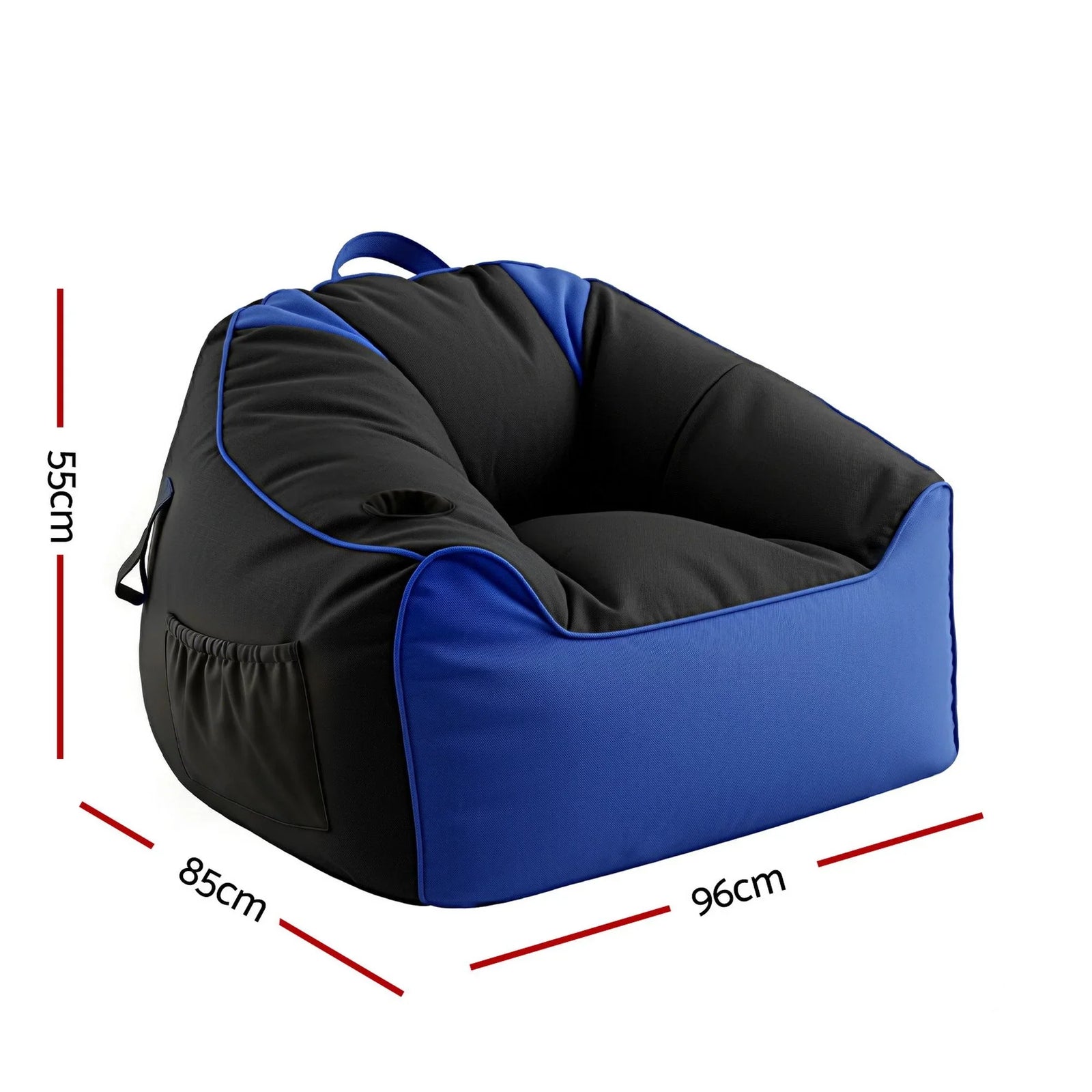 Gaming Bean Bag Cover – 600D, Water‑Resistant, Storage Pockets, Blue/Black
