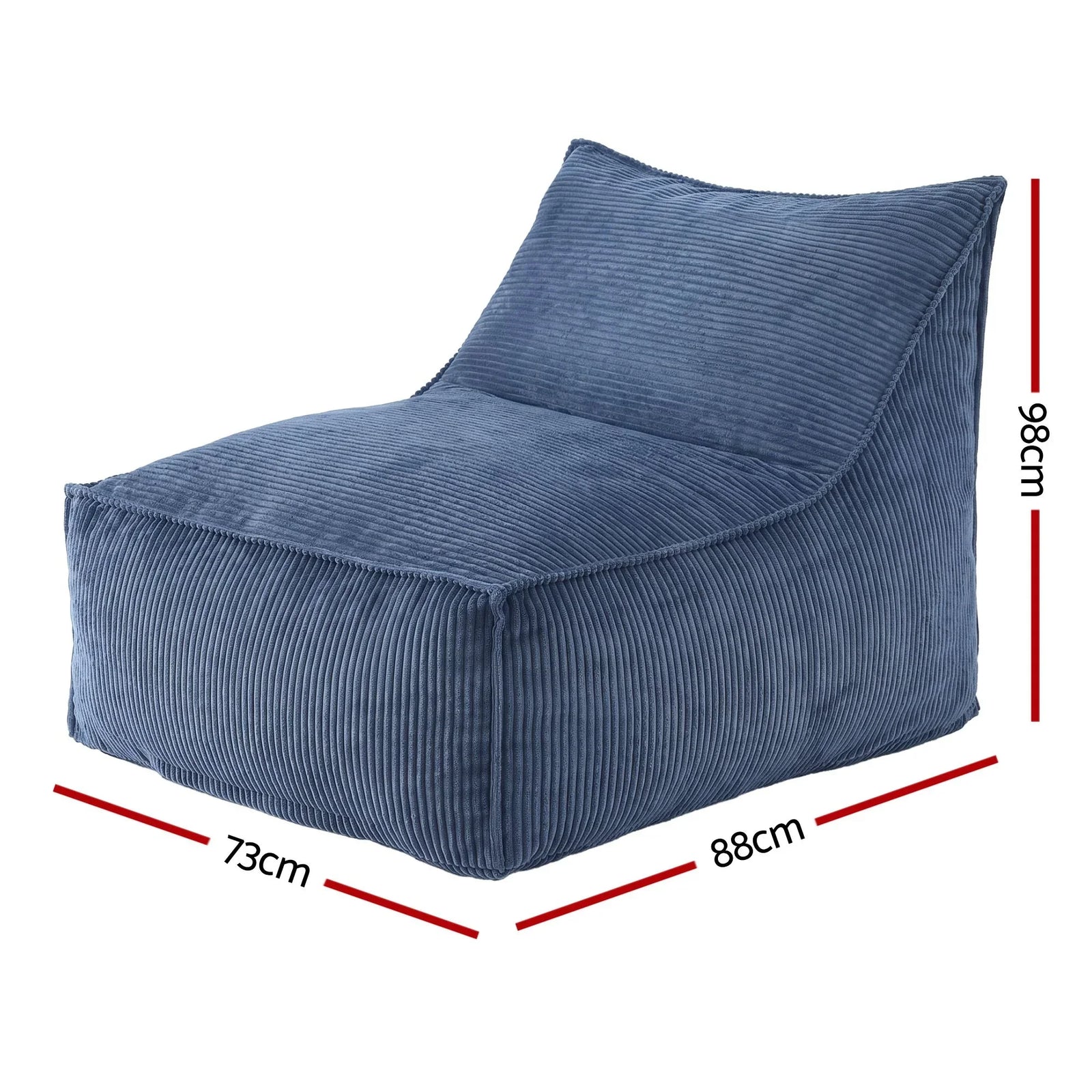 Corduroy Bean Bag Cover – L‑Shape Support, Soft Texture, Washable, Blue