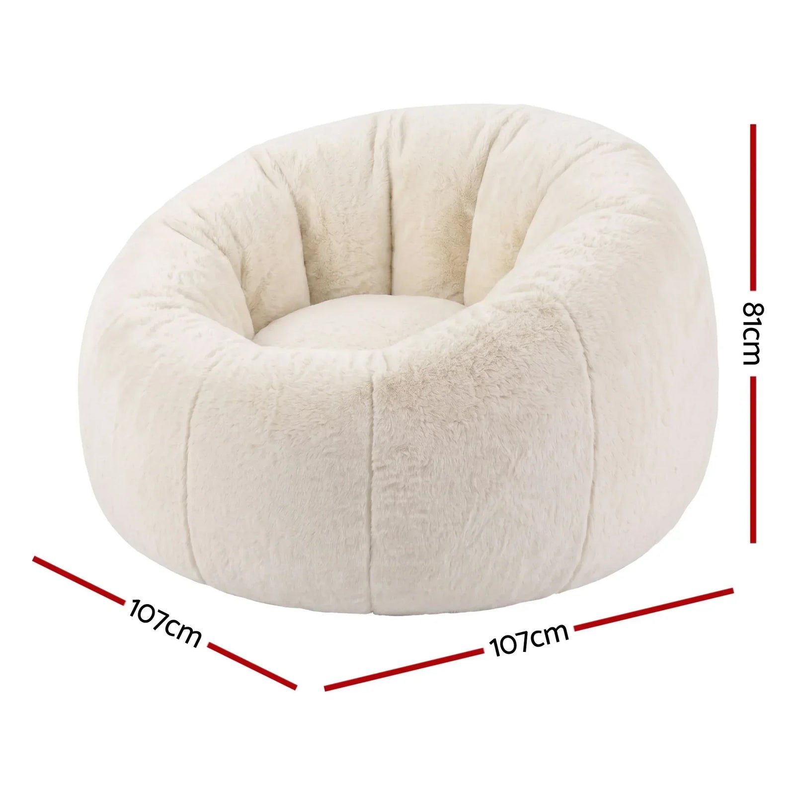 Faux Fur Bean Bag Cover – Large 107cm, Beige, Soft, Washable, No Filling