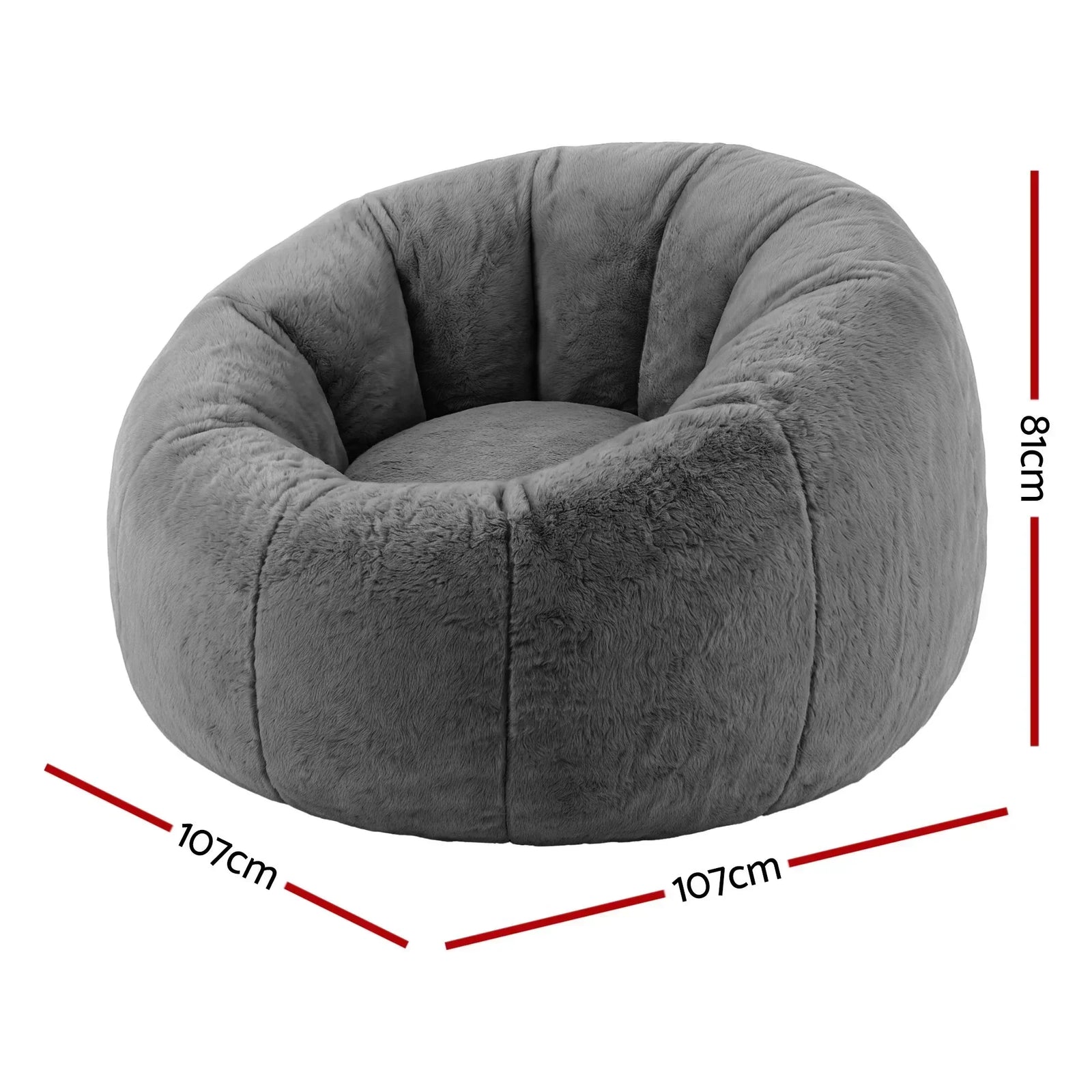 Faux Fur Bean Bag Cover – Large 107cm, Grey, Soft, Washable, No Filling