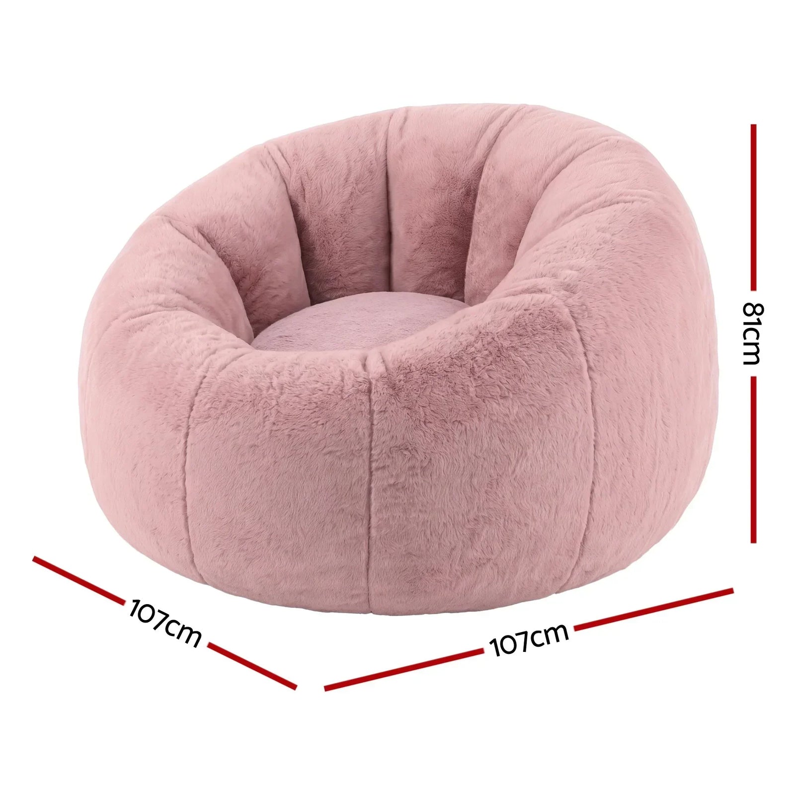 Artiss Faux Fur Bean Bag Cover – Large 107cm, Pink, Soft, Washable, No Filling