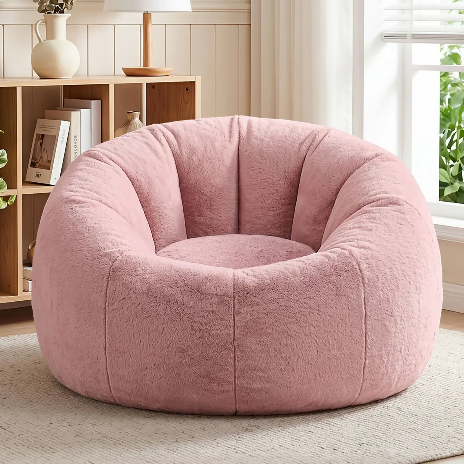 Artiss Faux Fur Bean Bag Cover – Large 107cm, Pink, Soft, Washable, No Filling