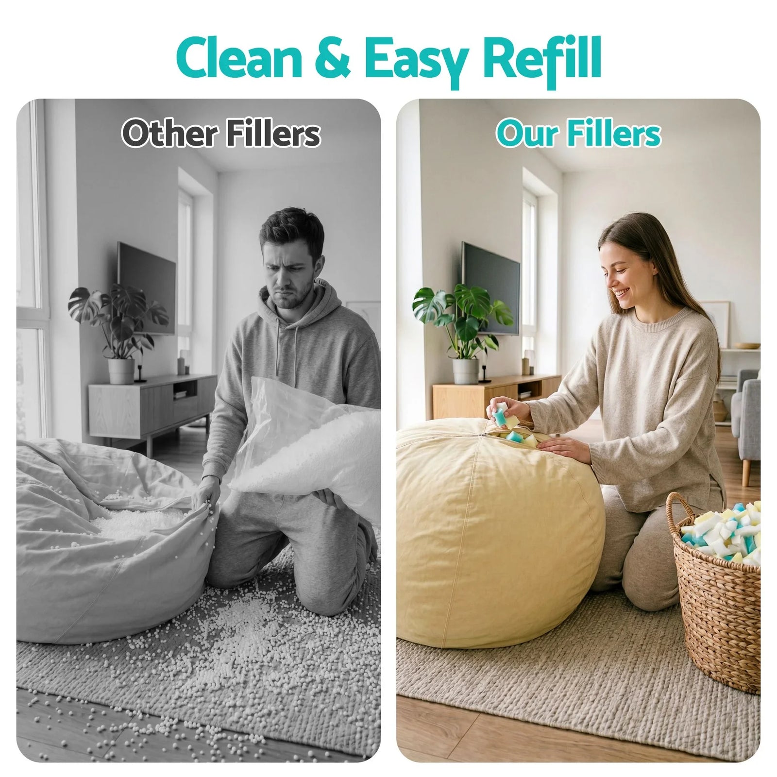 5lbs (2.2KG) Bean Bag Filler Shredded Memory Foam Filling High Density Soft Pillow Stuffing for Bean Bag Chair, Couch Cushion, Dog Bed, Stuffed Animals and Arts Crafts