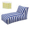 Indoor/Outdoor Bean Bag Chair – Memory Foam, L‑Shape Support, Blue/White