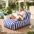 Indoor/Outdoor Bean Bag Chair – Memory Foam, L‑Shape Support, Blue/White