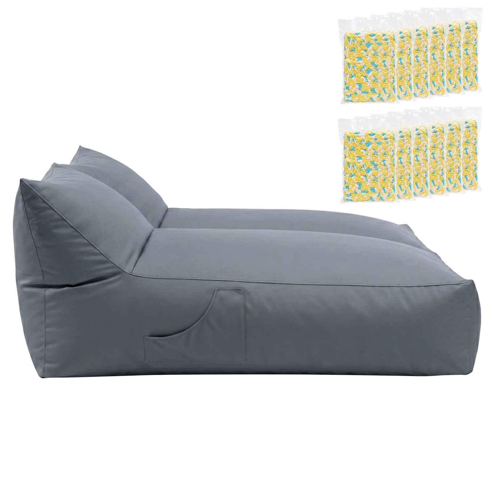 Outdoor Bean Bag Chair with Filler 2 Seater Beanbag Lounge Adults Splash-Proof Large Bean Bag Cover with Filling for Patio Poolside Relaxing Indoor, Grey