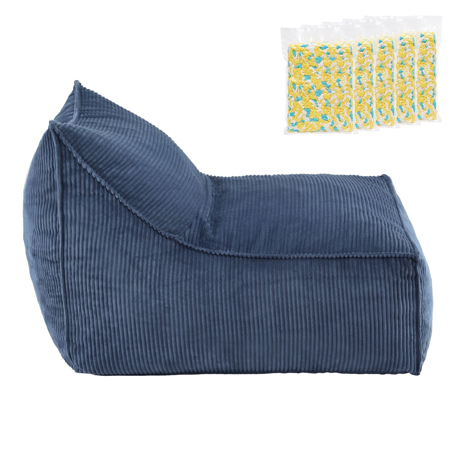 L‑Shape Corduroy Bean Bag – Memory Foam, Supportive Seating, Blue