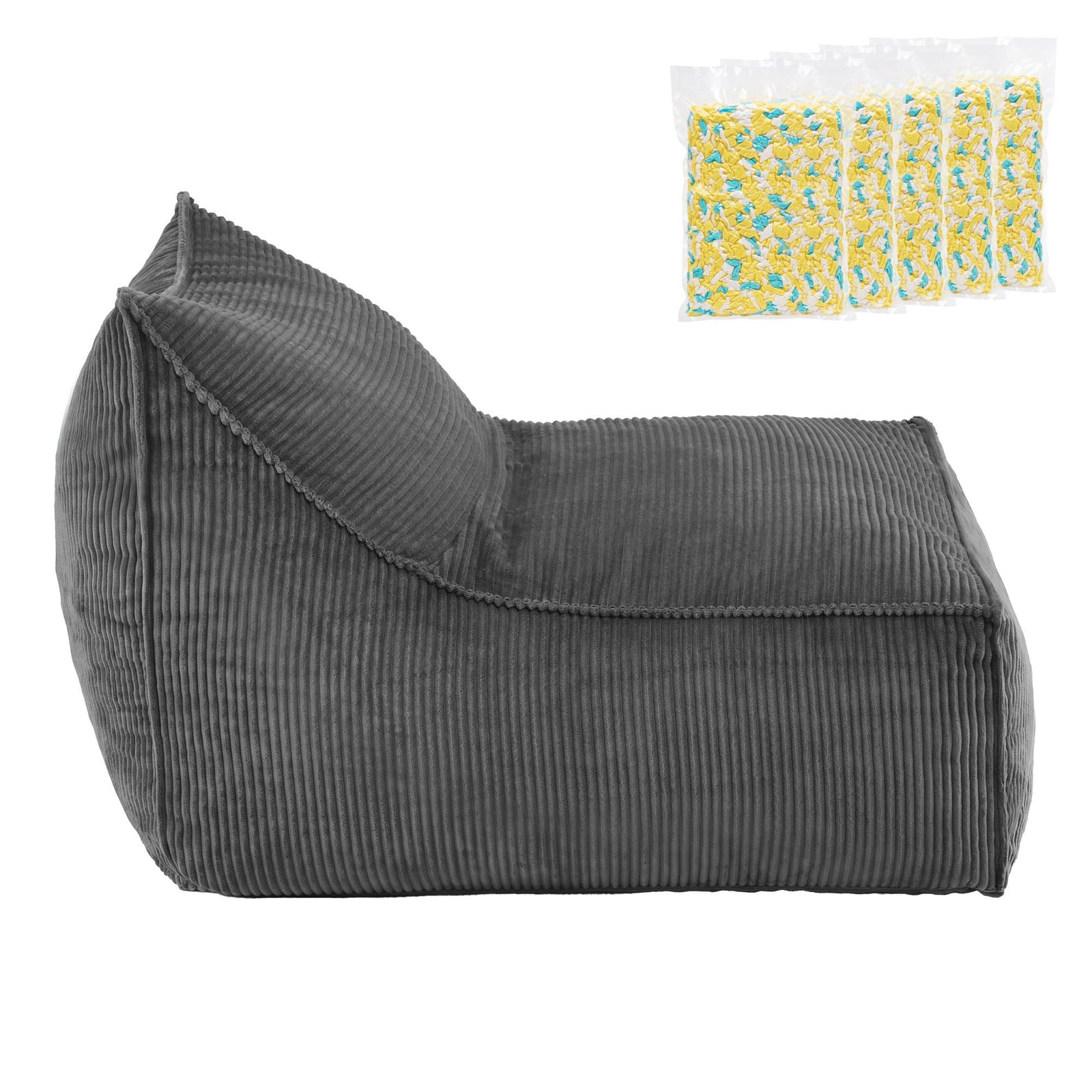 L‑Shape Corduroy Bean Bag – Memory Foam, Supportive Seating, Grey
