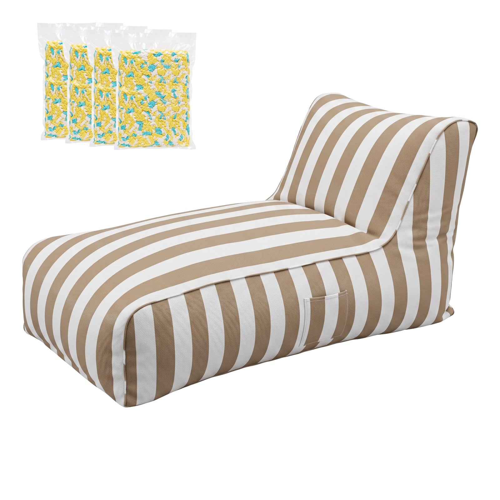 Indoor/Outdoor Bean Bag Chair – Memory Foam, L‑Shape Support, Taupe/White