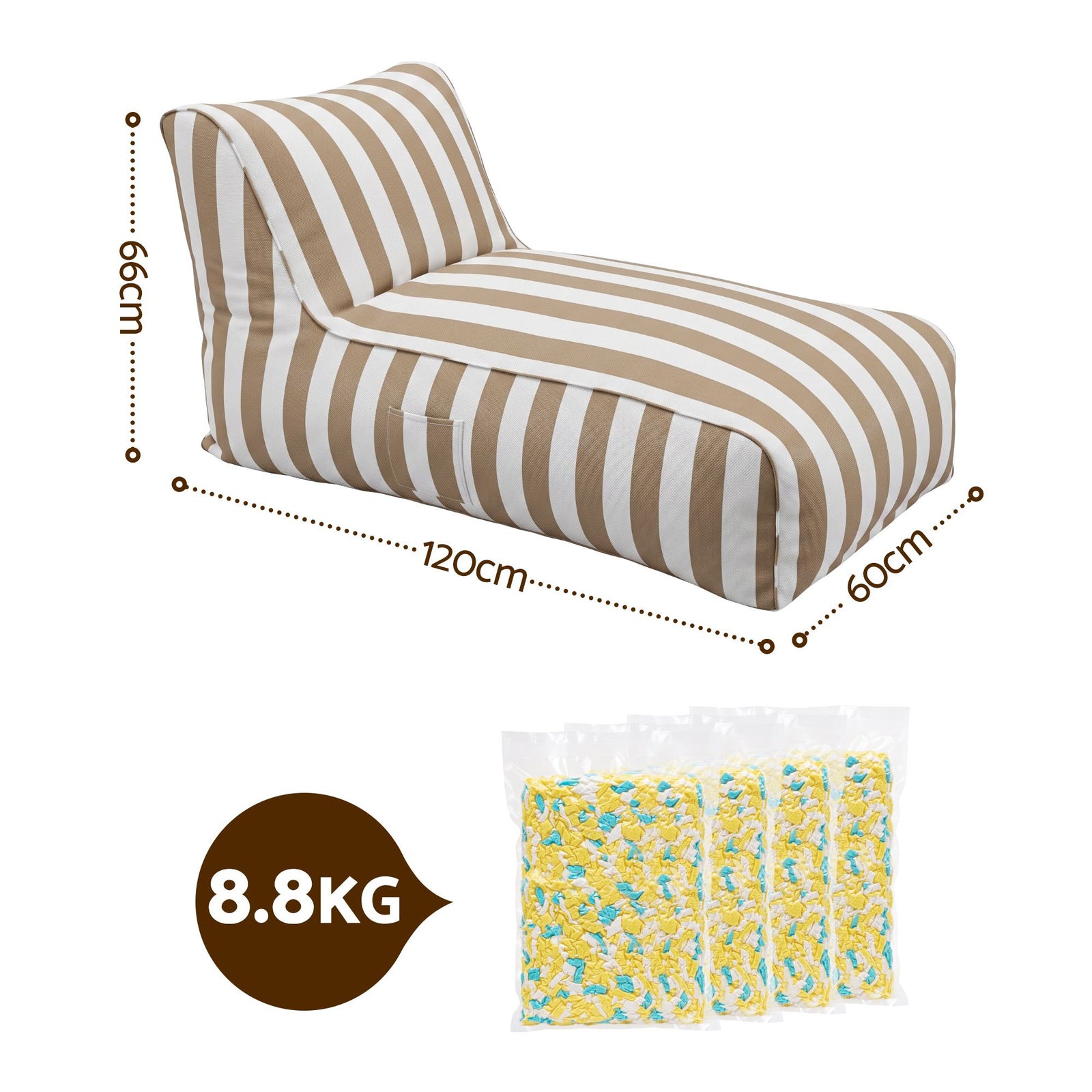 Indoor/Outdoor Bean Bag Chair – Memory Foam, L‑Shape Support, Taupe/White