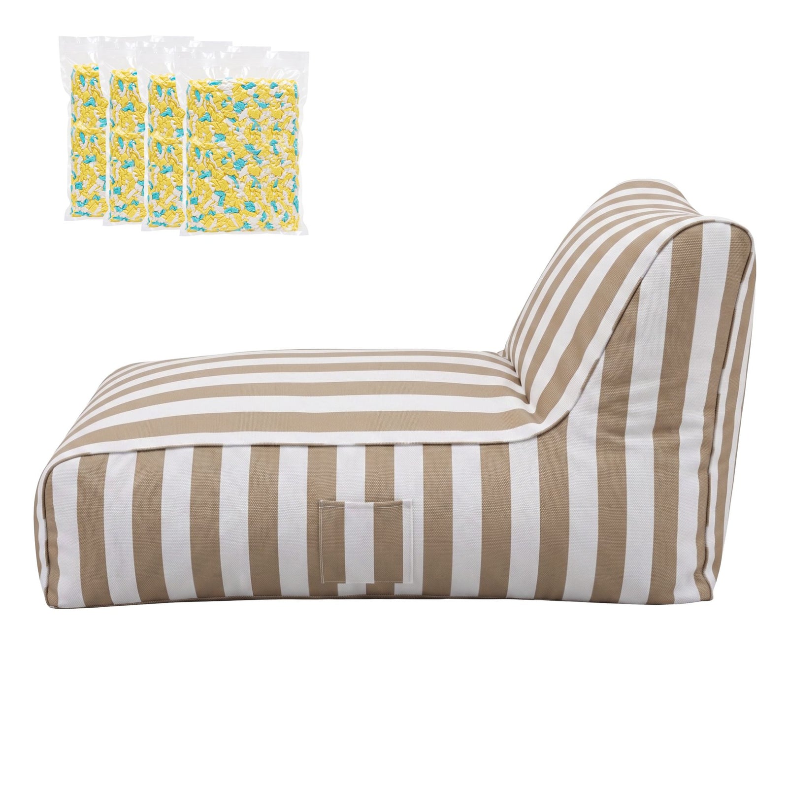 Indoor/Outdoor Bean Bag Chair – Memory Foam, L‑Shape Support, Taupe/White